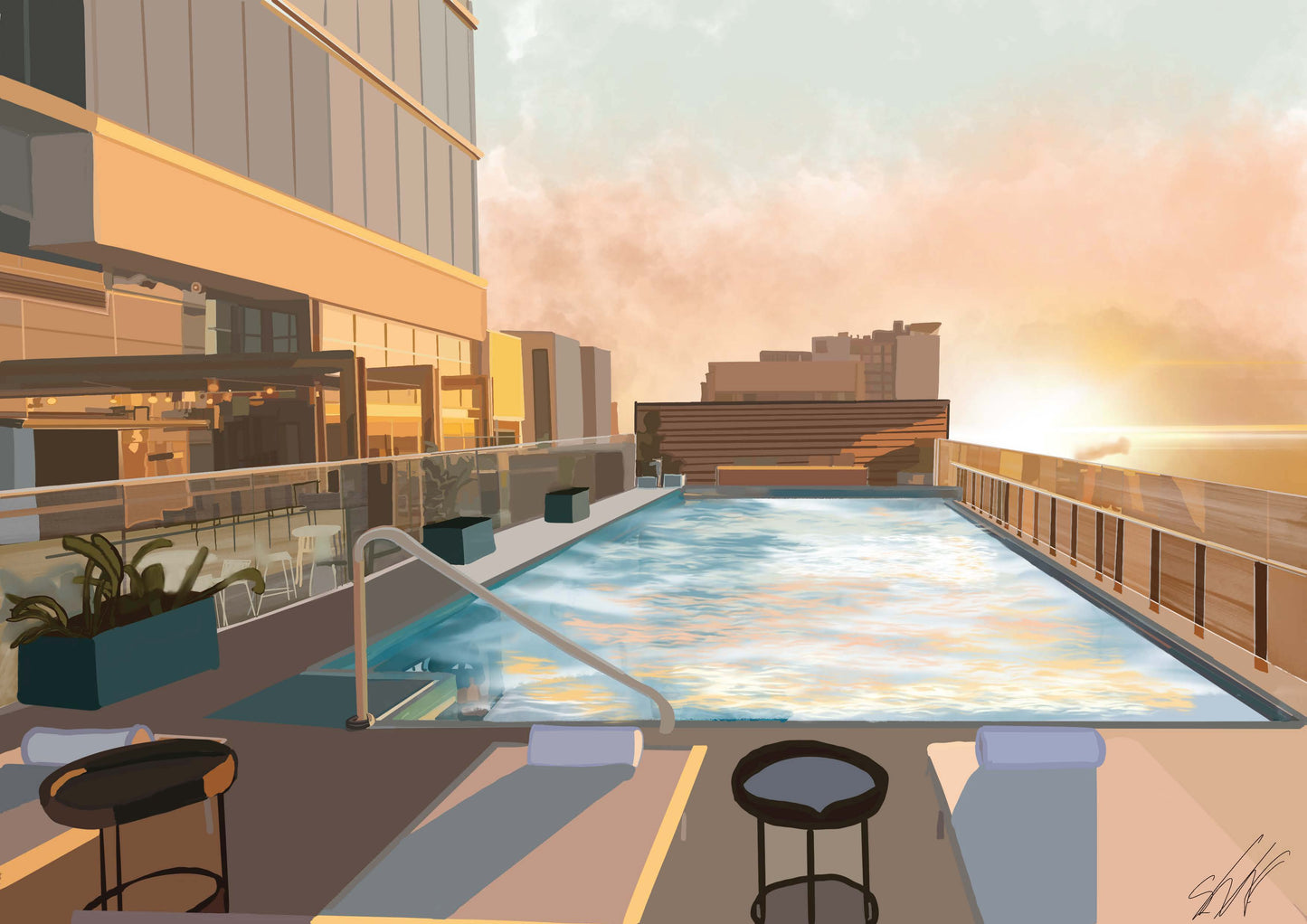 Roof Top Pool, Digital Poster by Stefan Farina